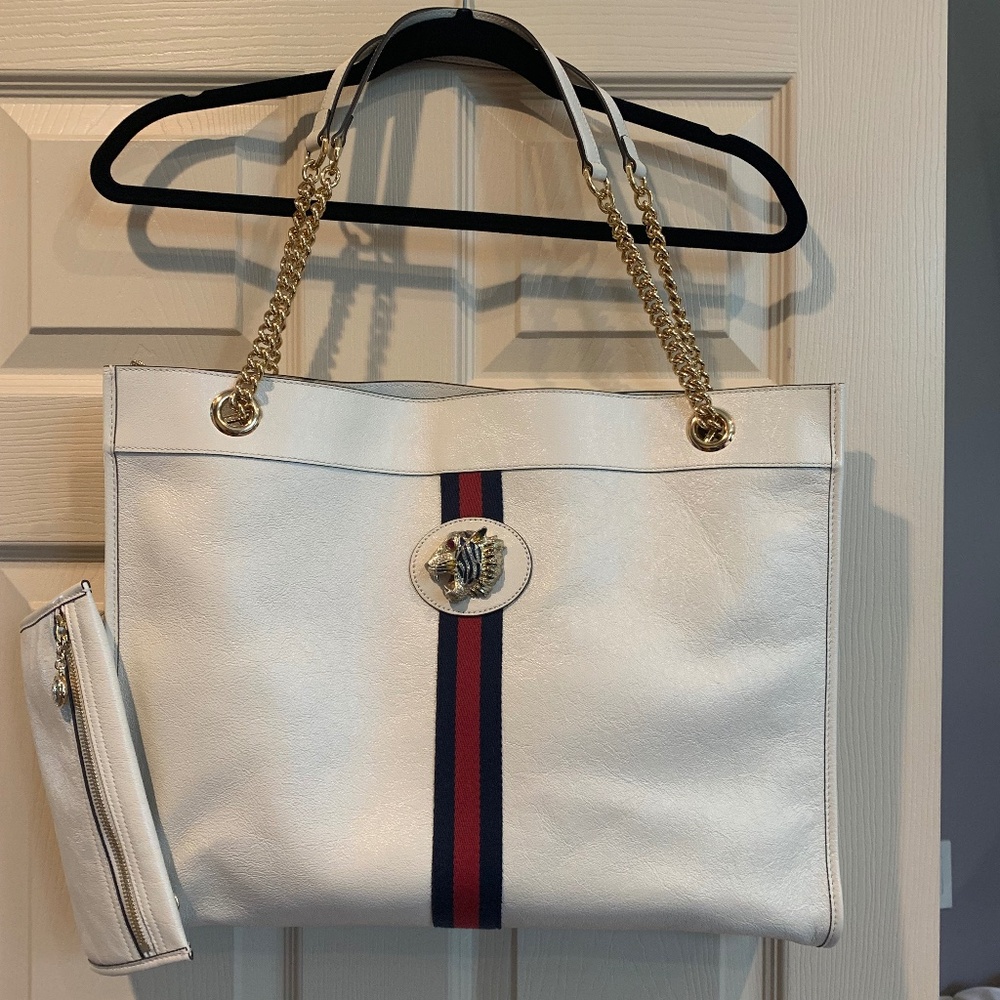NWOT Gucci Cream Rajah Large Leather Tote Handbag